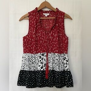 THML White, red and black tiered animal print tank top